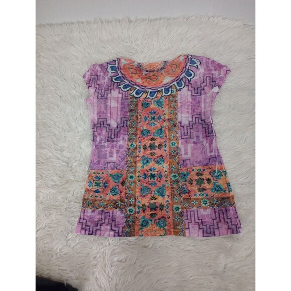 Ladies Misses Notations Purple Pink Blue  Top Sz S Short Sleeve - Picture 7 of 8